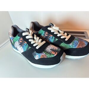 Inkkas Jogger Sneakers Men Size 10 Forest Bear Print Black Suede Low Top Shoes